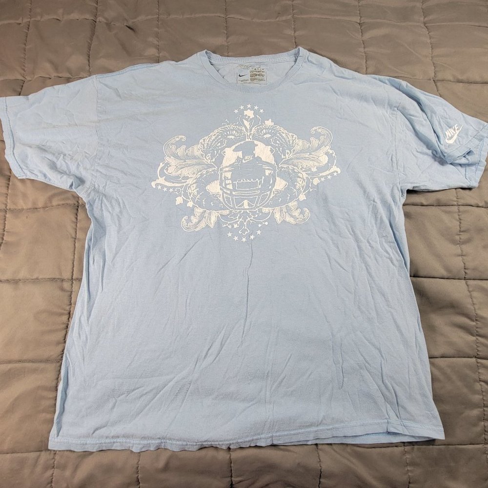 Nike Football Helemet Snakes Mens 2XL Tshirt Blue Short Sleeve Athletic Shirt